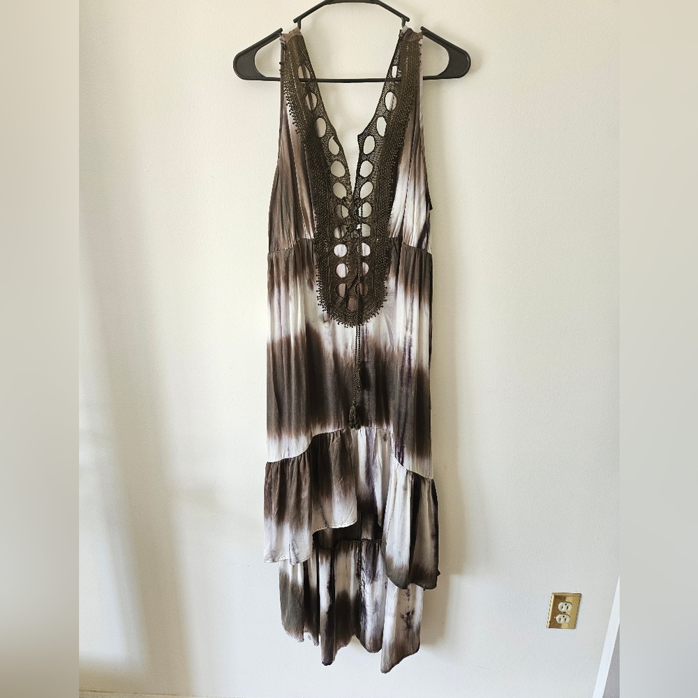 Venus green and ivory ombre tie dye high low swim coverup